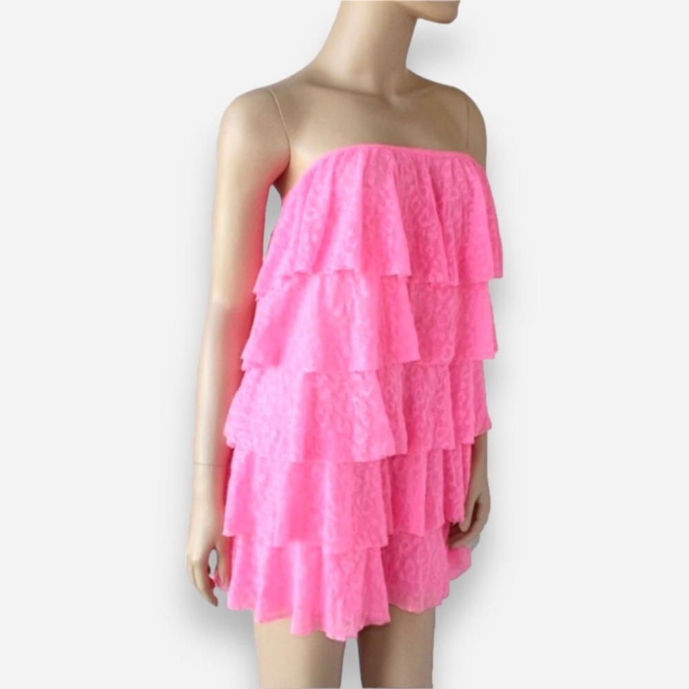 PINK Victoria's Secret Neon Pink Tiered Lace Swim Coverup
